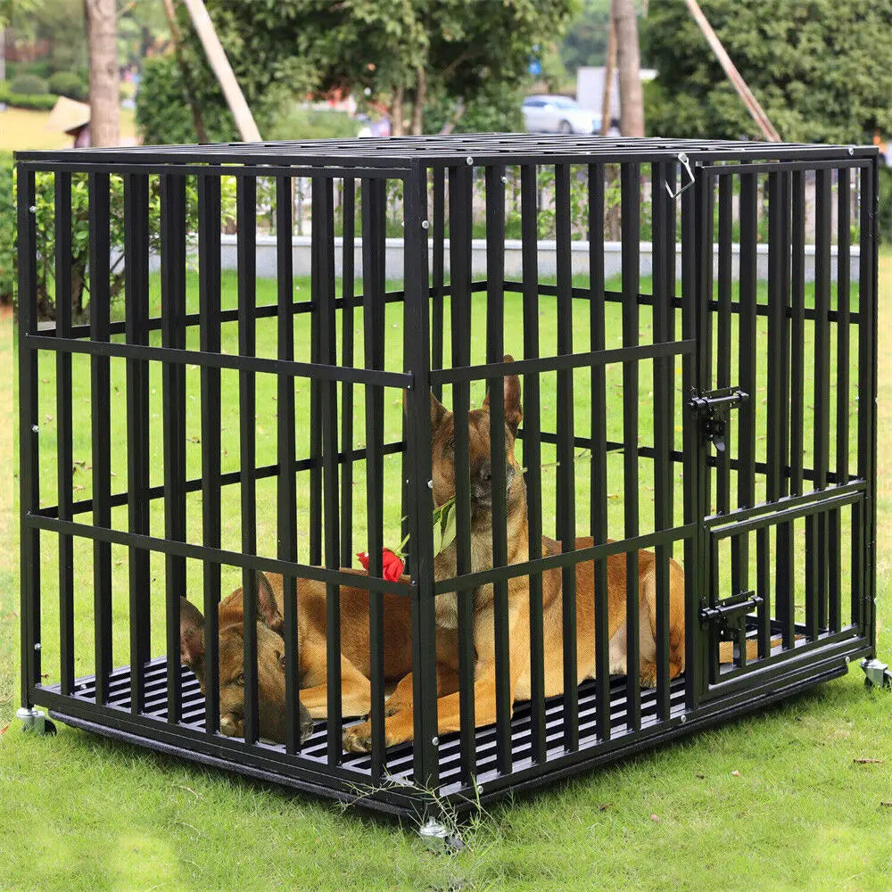 BINGOPAW Metal Dog Crate 4 Lockable Wheels Heavy Duty