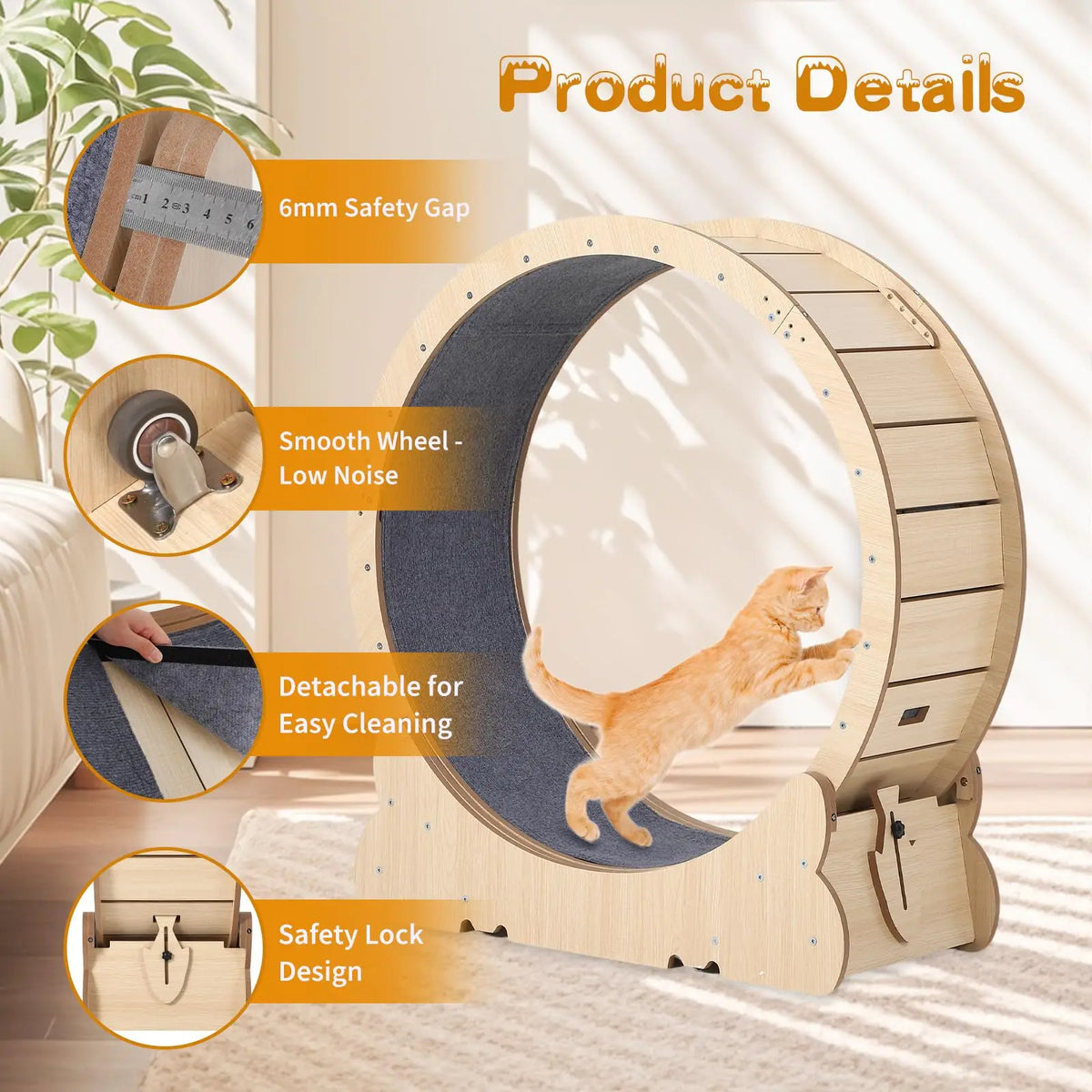 HiMISS Cat Exercise Wheel For Indoor Cats With Carpeted Runway Locking