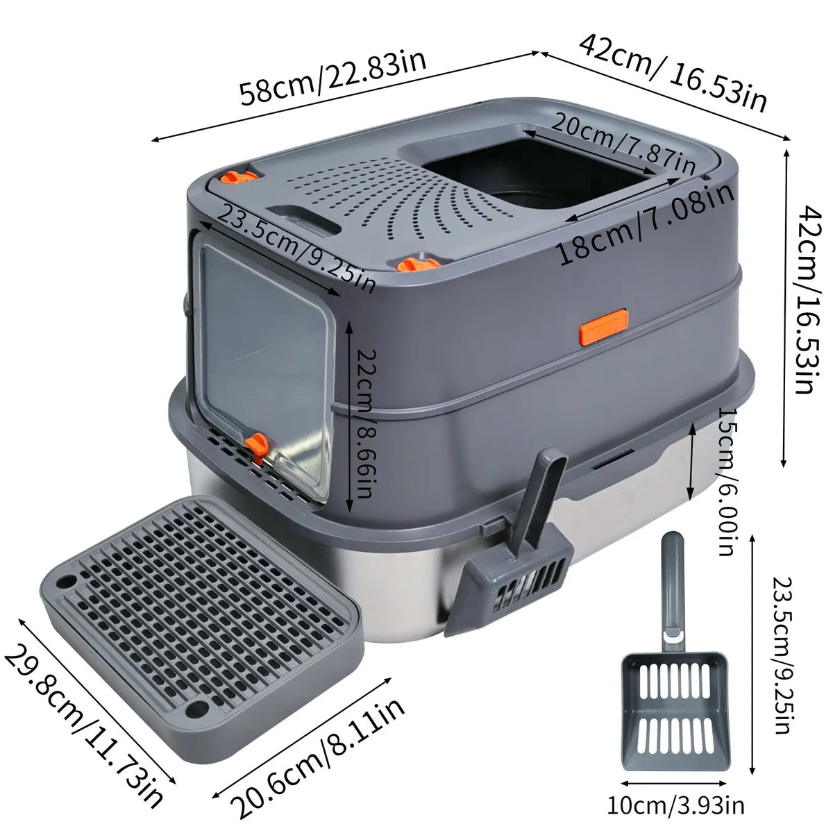 Stainless Steel Enclosed Cat Litter Box With Lid And Scoop