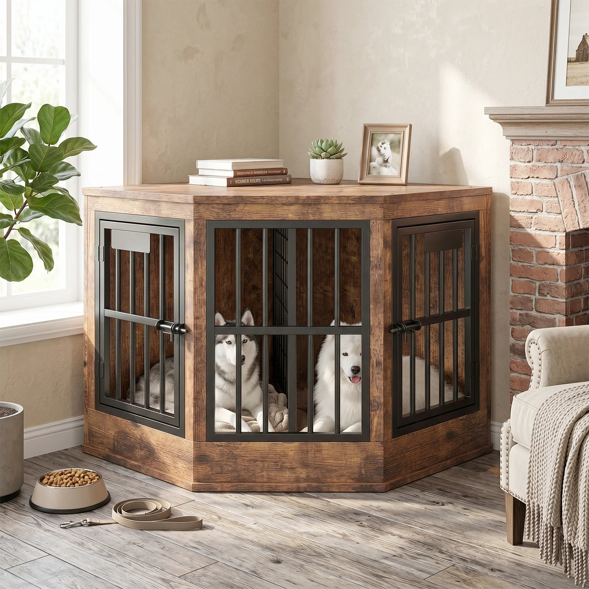 Modern Corner Dog Crate Furniture With Decorative TV Stand Design
