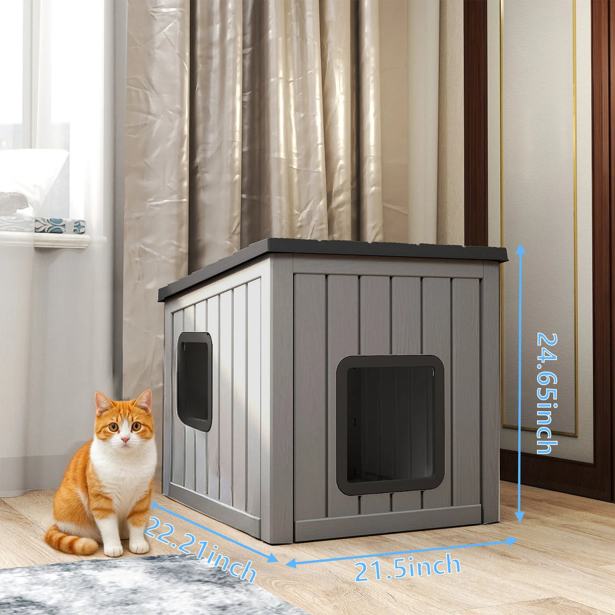Sloped Roof Plastic Pet Cabin Waterproof Indoor Outdoor Cat Shelter