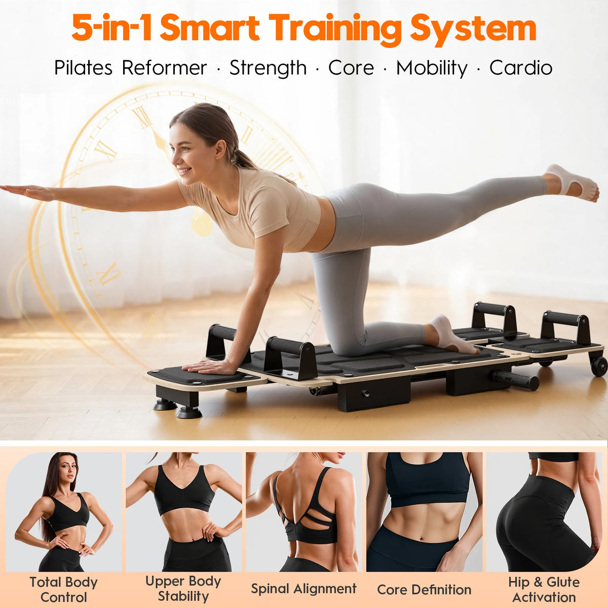 Foldable 5 In 1 Pilates Reformer For Full Body Home Gym