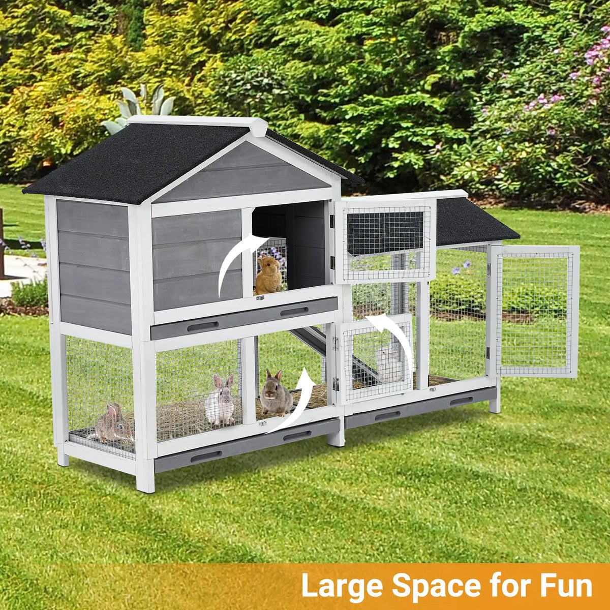 DishyKooker 2-Tier Bunny Hutch Wooden Rabbit Cage Indoor Outdoor