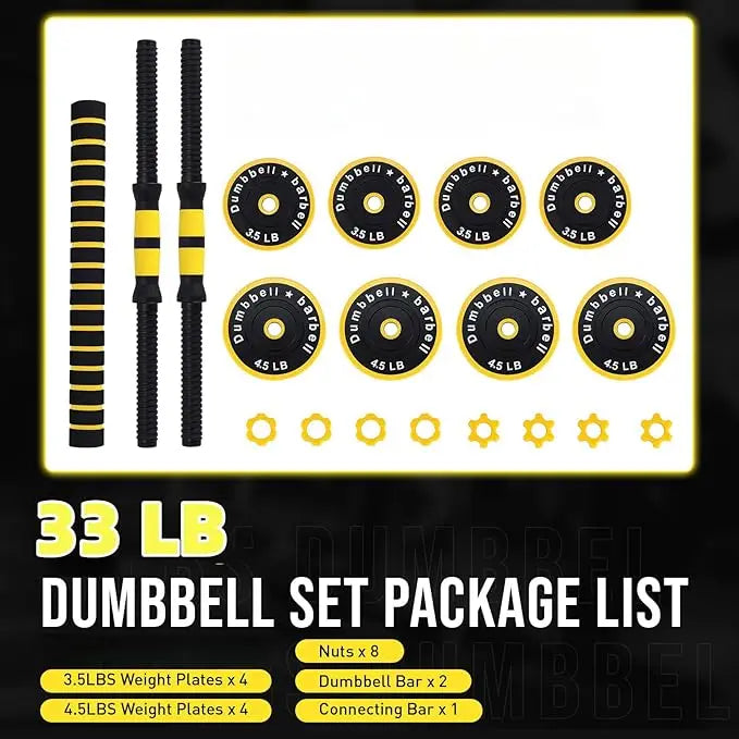 Adjustable Dumbbell Set With Foam Handles, 33Lb For Home Gym