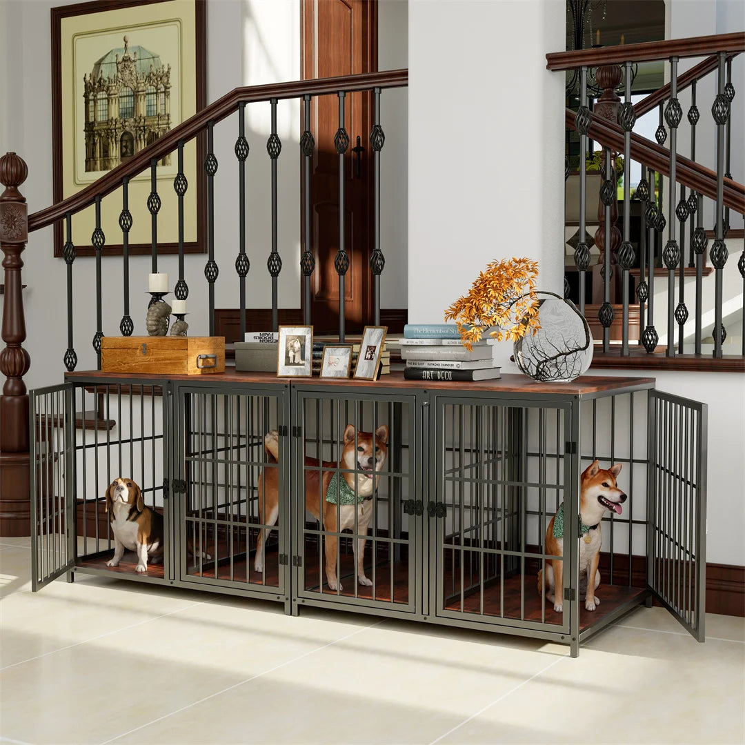 Bingopaw Wooden Dog Crate Side Table With Four Doors