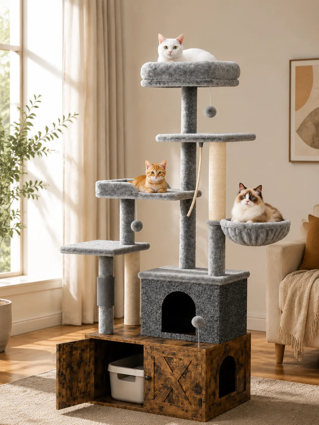 Modern 3 In 1 Cat Tree With Hidden Litter Box