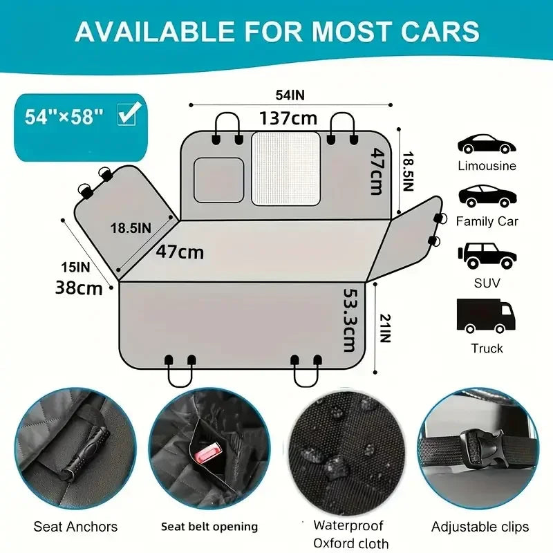 Waterproof Dog Car Seat Cover Hammock Nonslip Back Seat Protector