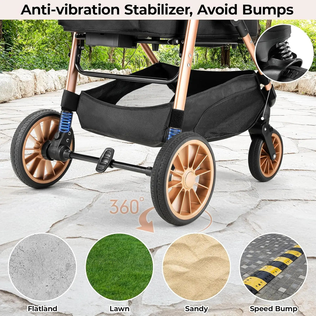 Foldable All Terrain Pet Stroller With Storage Basket