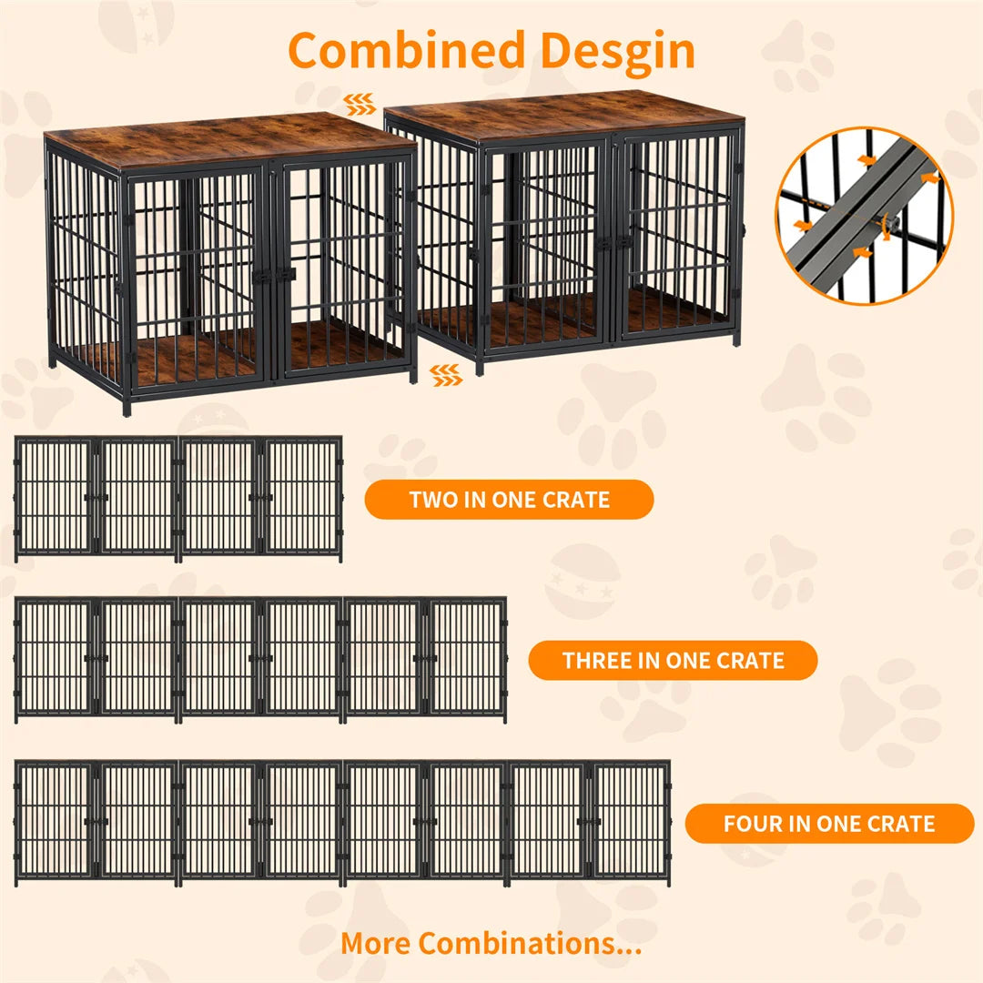 Bingopaw Wooden Dog Crate Side Table With Four Doors