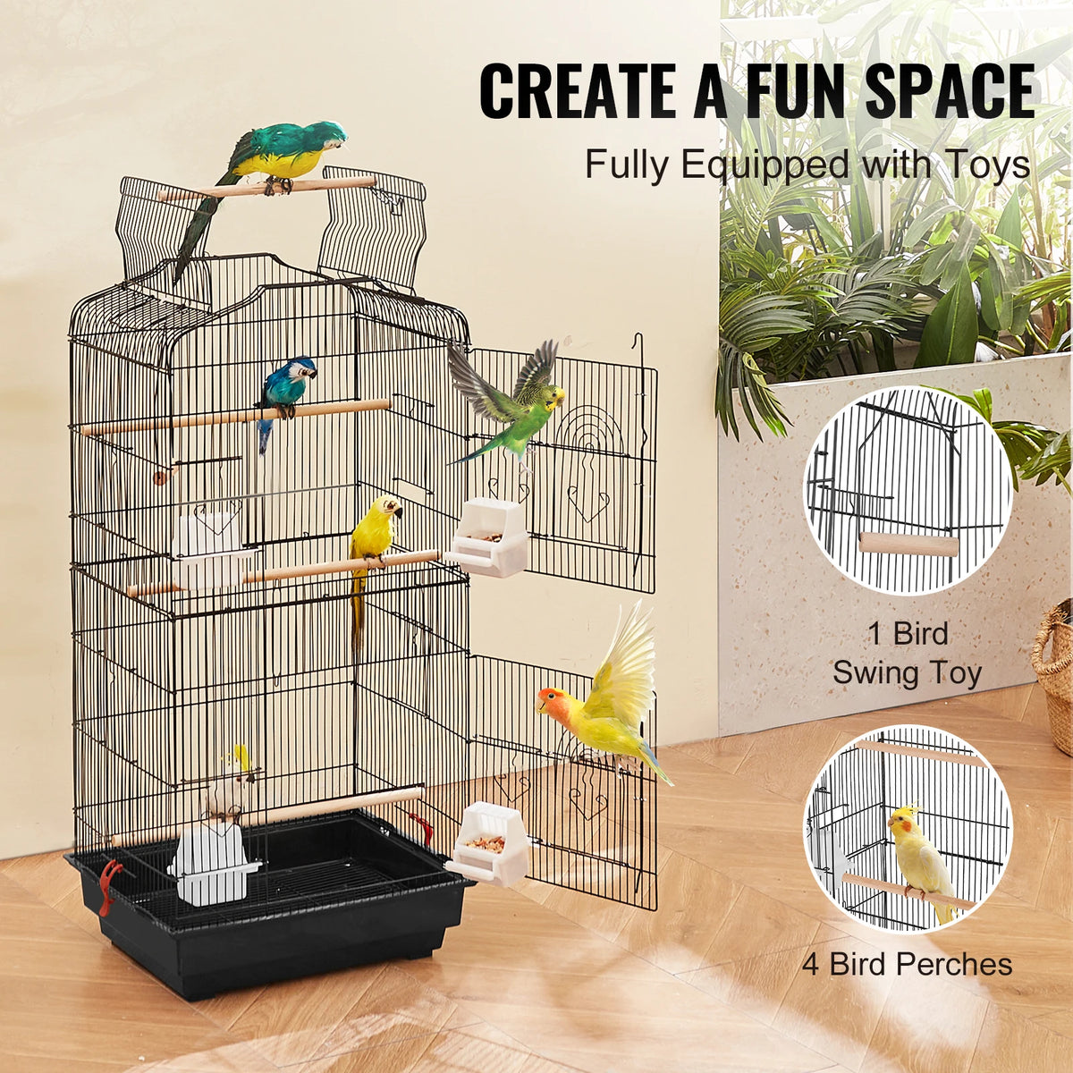 Open Top Large Parrot Bird Cage For Travel And Home