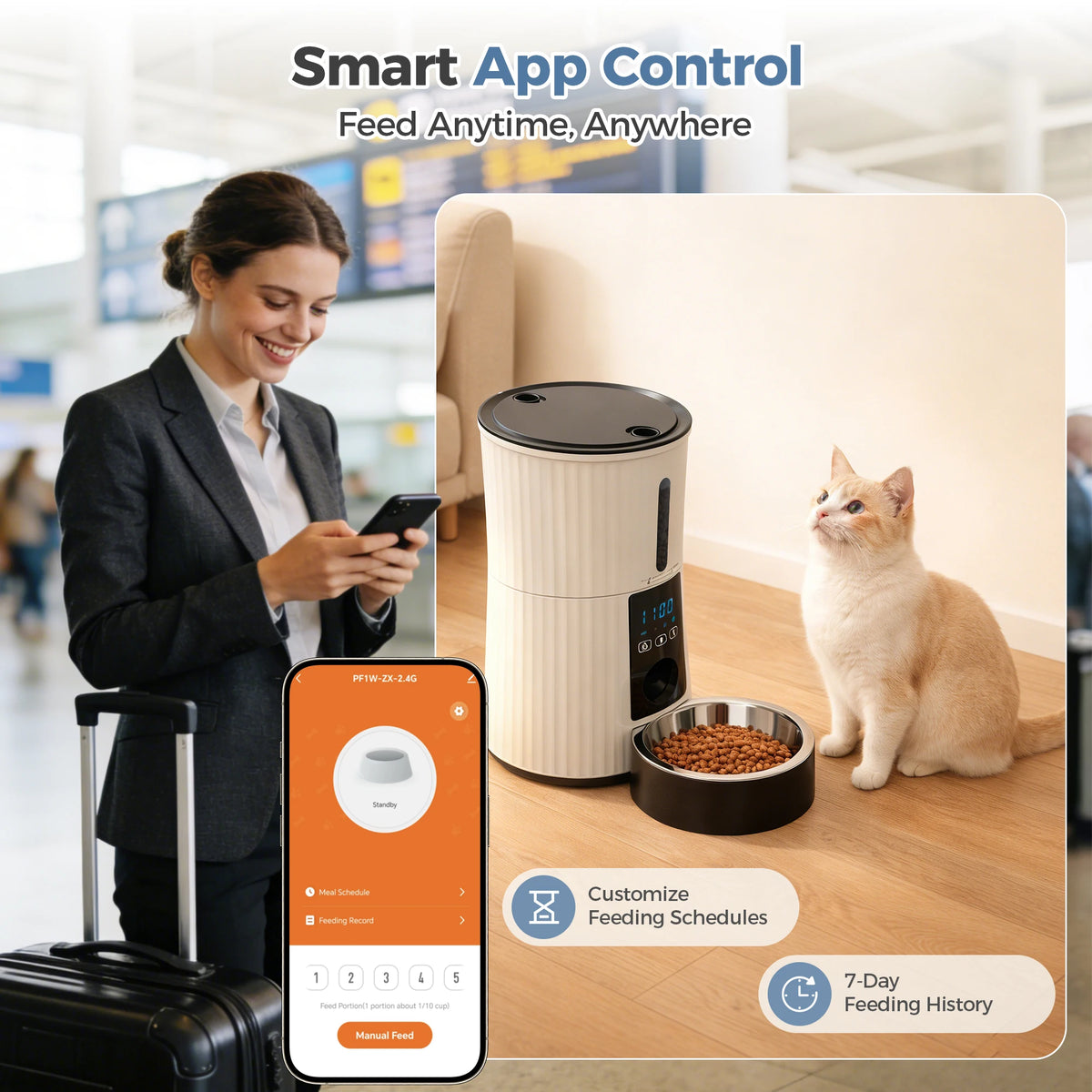 JHK WiFi Automatic Cat Feeder With App Control Dual Power