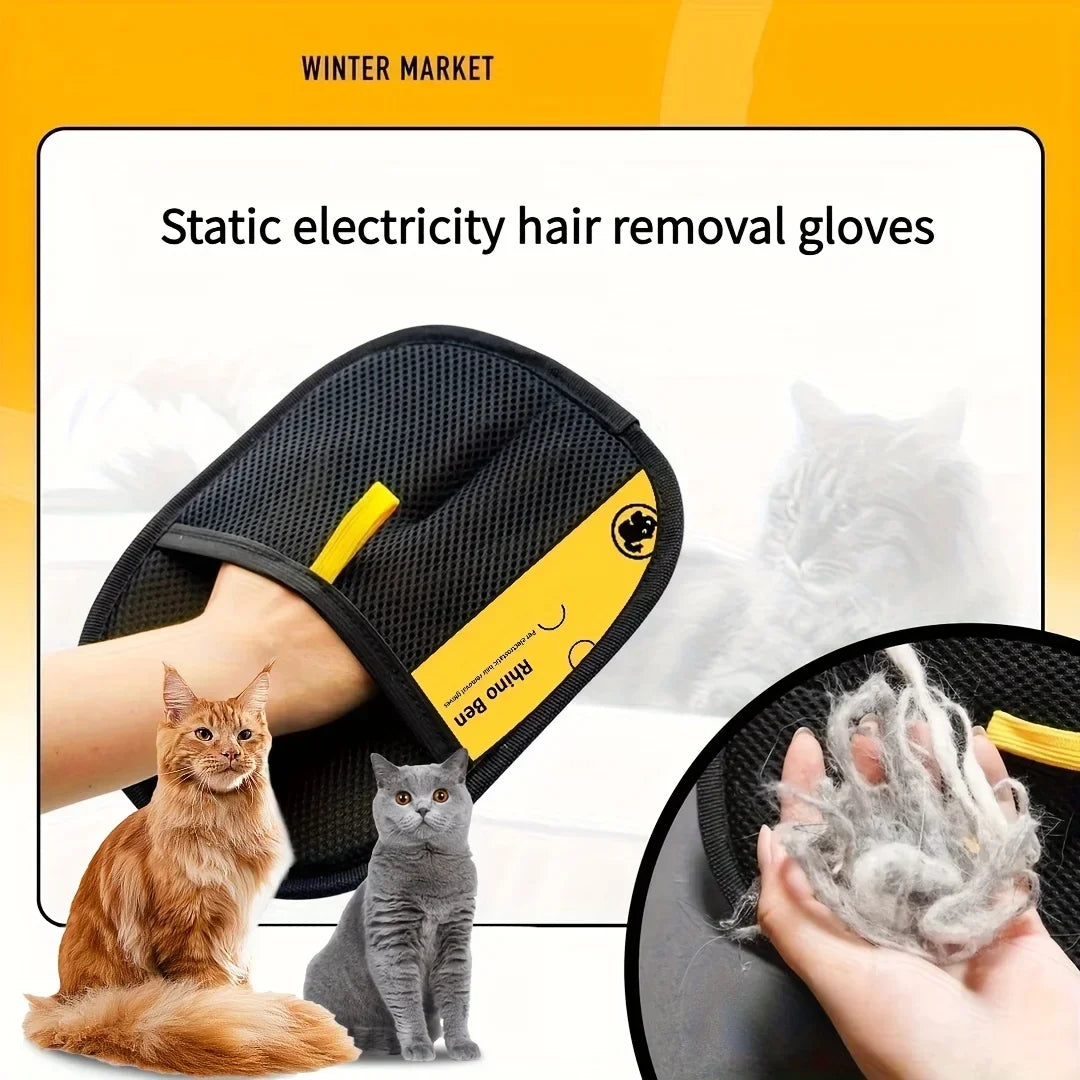 Pet Grooming Gloves for Static Hair Removal and Shedding Control