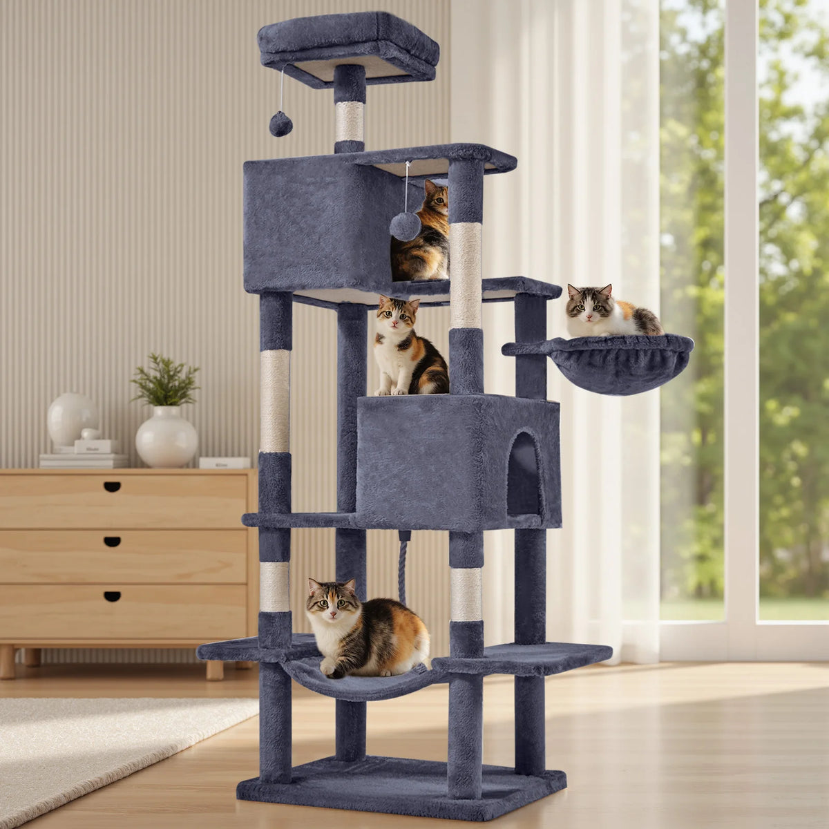 MCQ Five Level Cat Tree Tower With Natural Sisal Posts Pet Condo