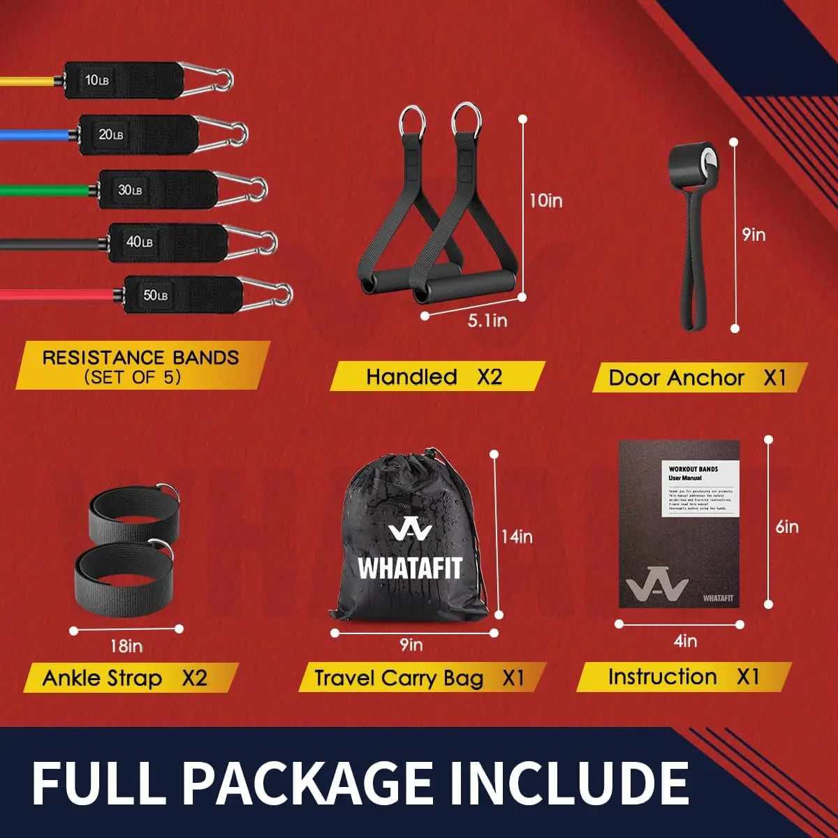 Whatafit Resistance Bands With Handles Door Anchor and Ankle Straps