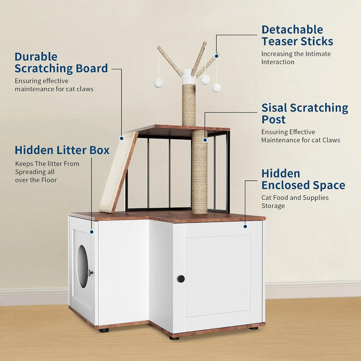 Garvee Wood Cat Corner Activity Tree Scratching Post Storage Cabinet