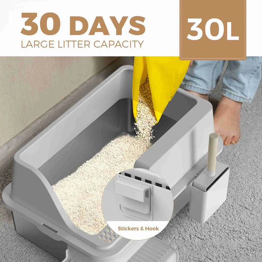 HURRISE Stainless Steel Cat Litter Box With Tray