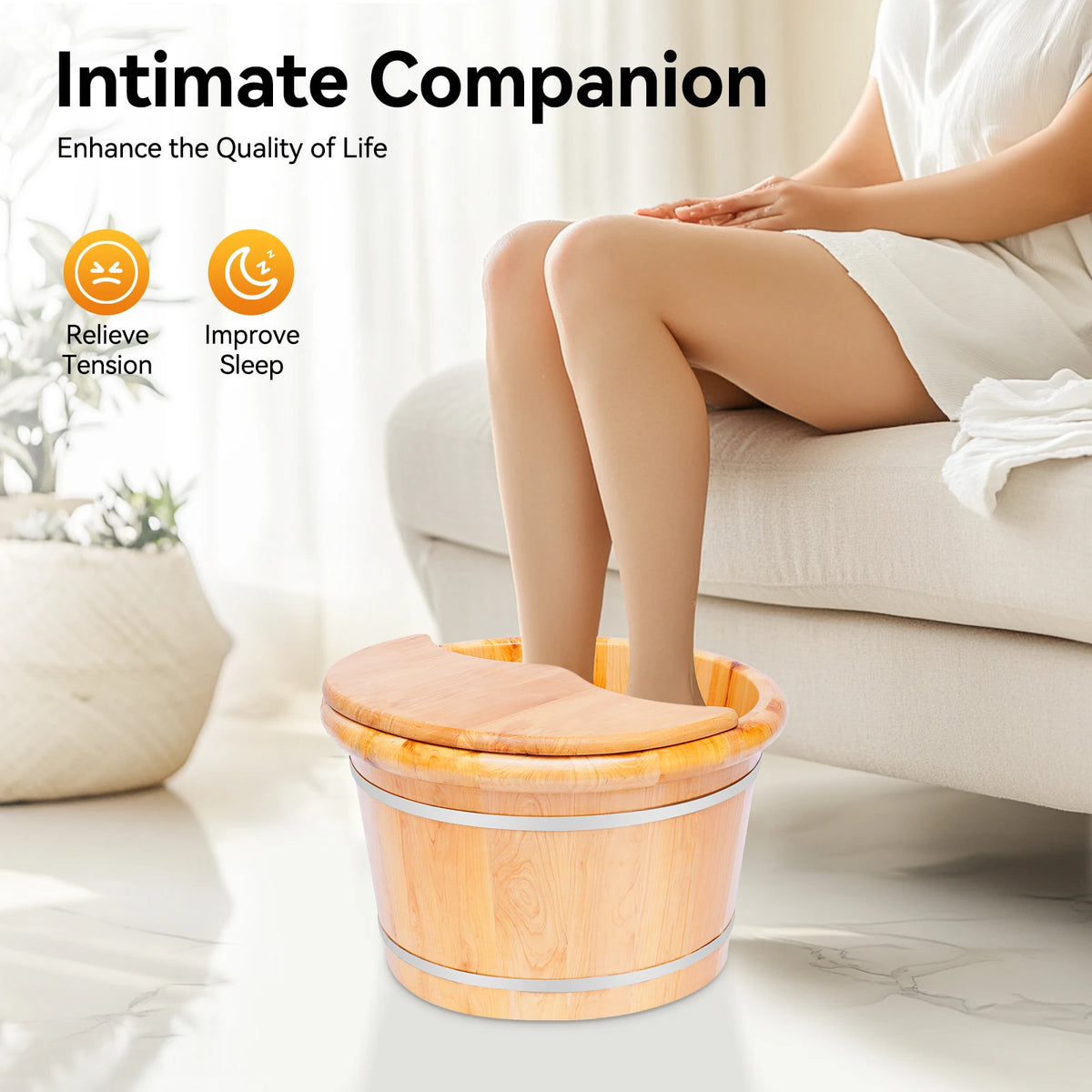 Cedar Wood Foot Massage Spa Bucket With Therapeutic Roller