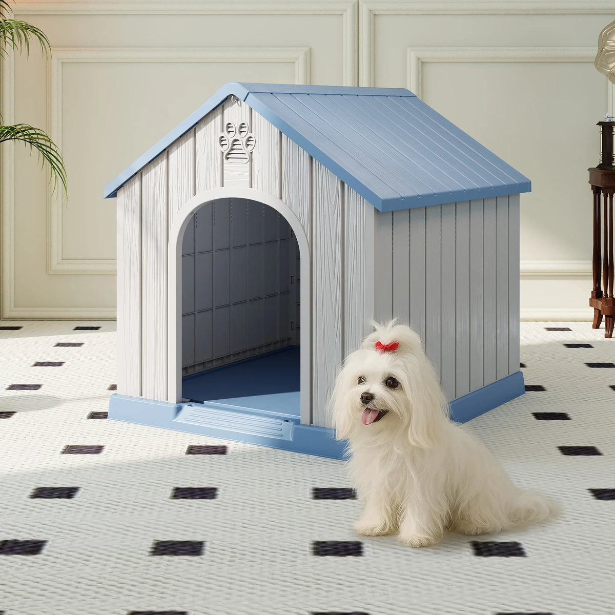 Plastic Dog House Weatherproof Indoor Outdoor Portable Shelter