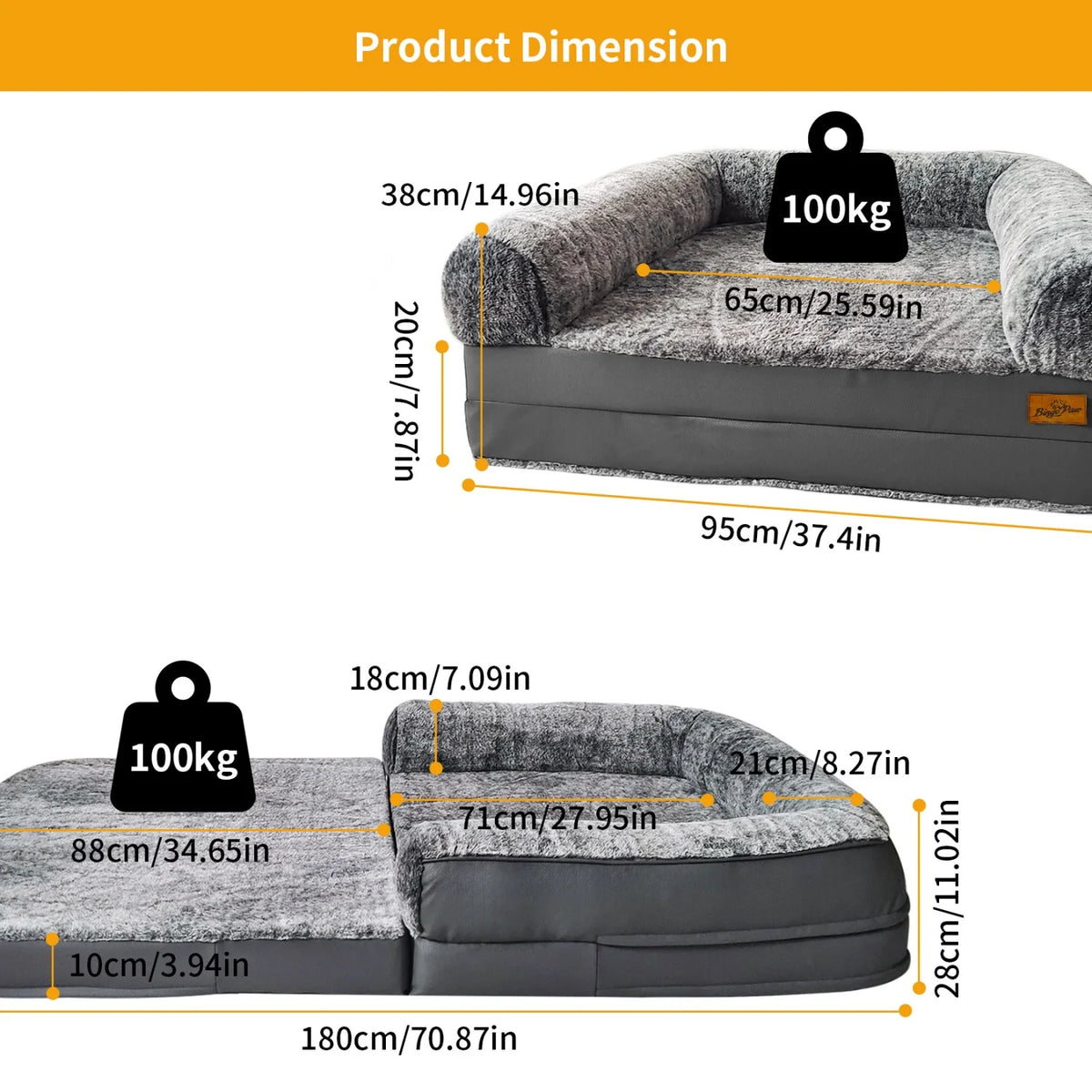 Bingopaw Orthopedic Human Dog Bed Folds Flat Plush Bolster Cushion