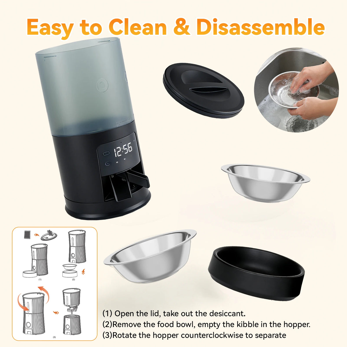 JHK 6L Automatic Cat Feeder With Timed Dual Stainless Bowls