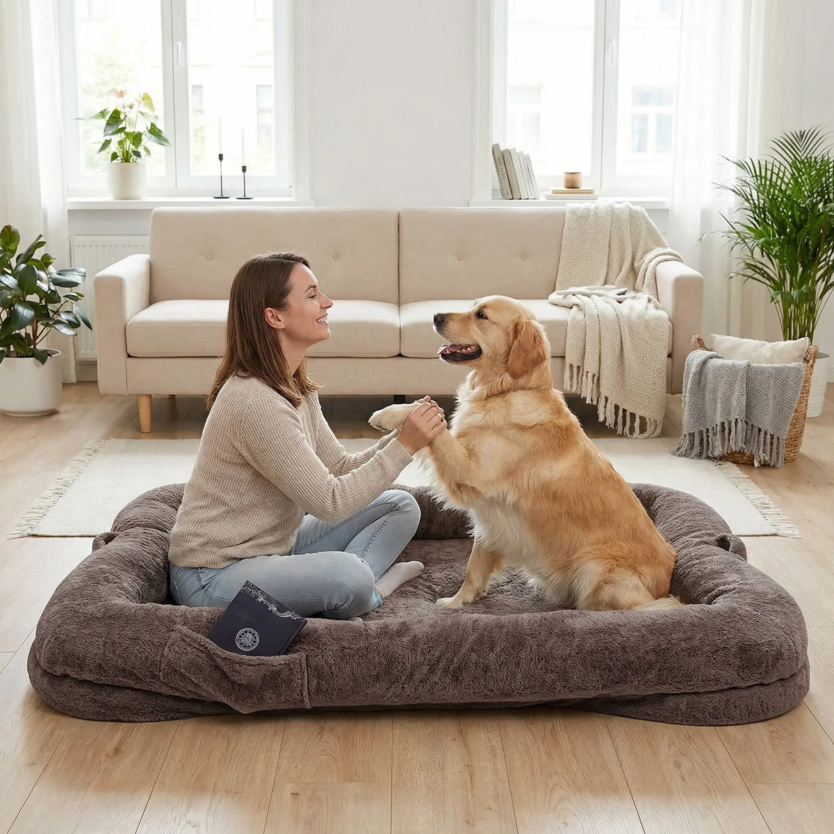 Topincn Portable Plush Dog Bed With Blanket And Non Slip Base
