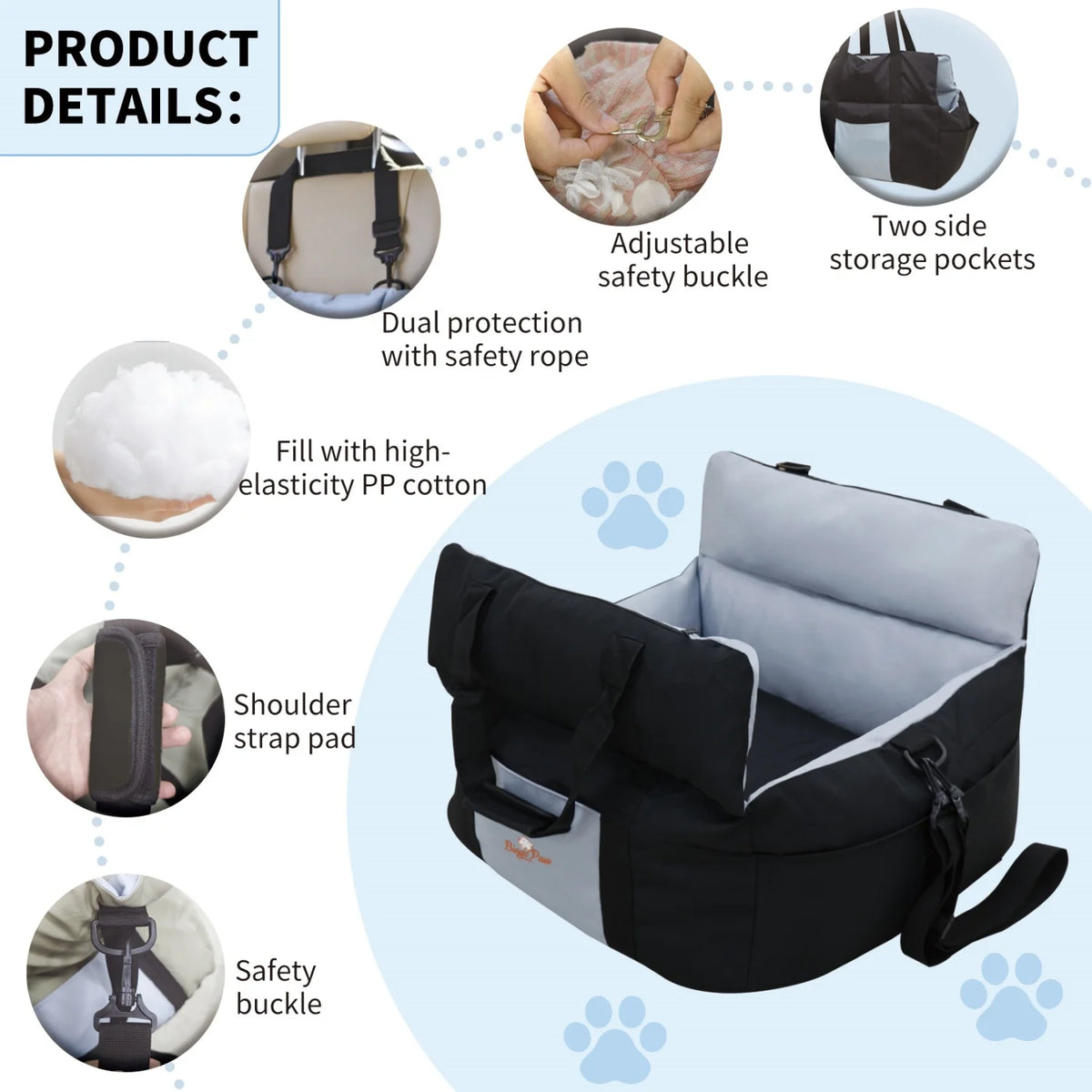 BINGOPAW Washable Dog Car Seat With Secure Safety Belt