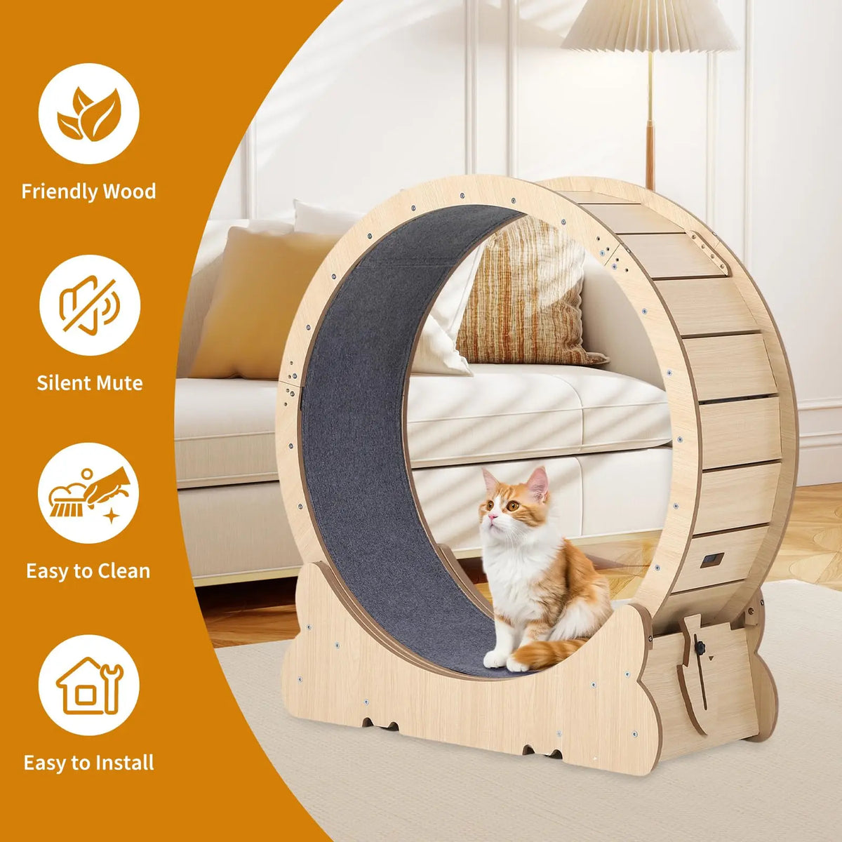 HiMISS Cat Exercise Wheel For Indoor Cats With Carpeted Runway Locking