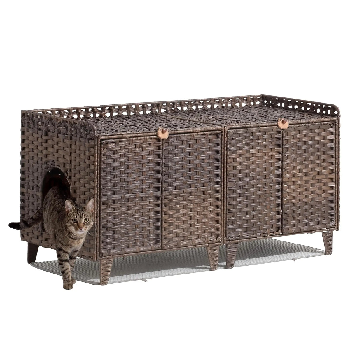 DishyKooker Rattan Litter Box Enclosure Hidden Doors Cat Furniture