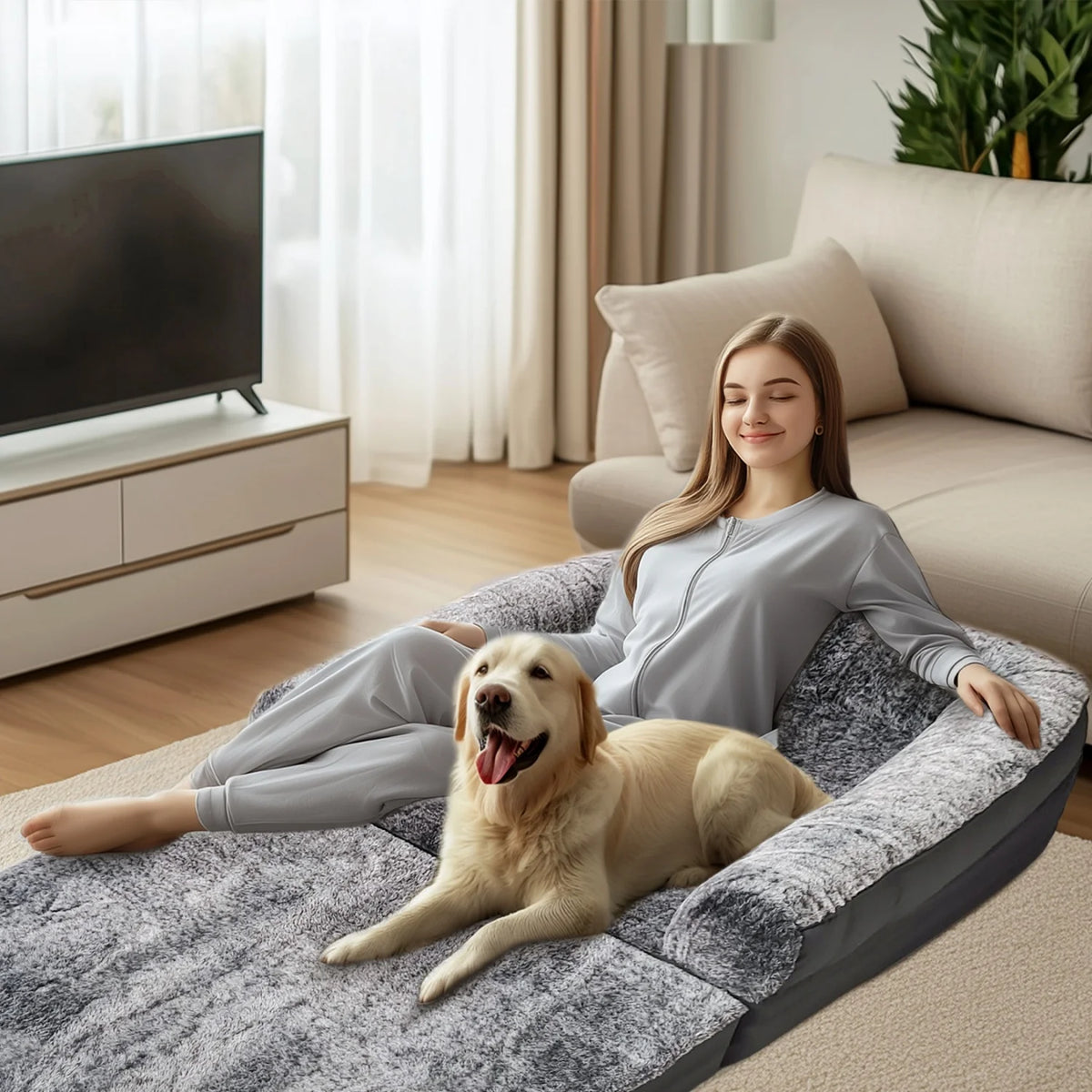 Bingopaw Orthopedic Human Dog Bed Folds Flat Plush Bolster Cushion
