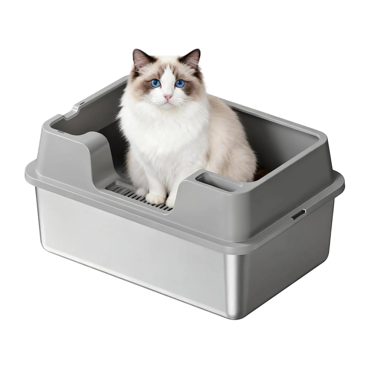 HiMISS Enclosed Stainless Steel Cat Litter Pan With Nonstick Base