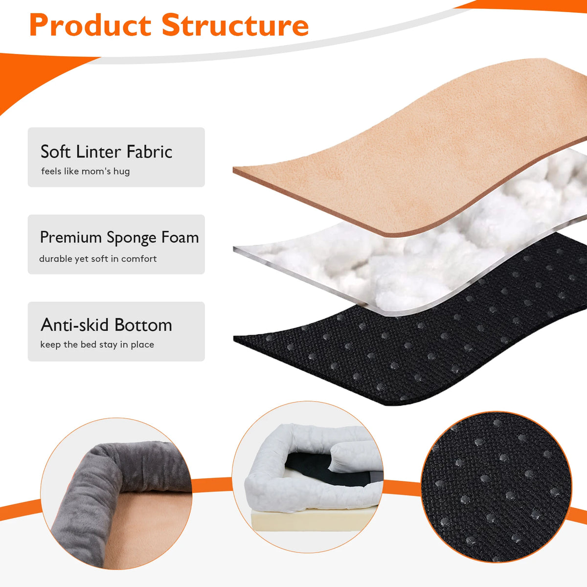 Bingopaw Orthopedic Dog Bed With Removable Cover And Cotton Bolster