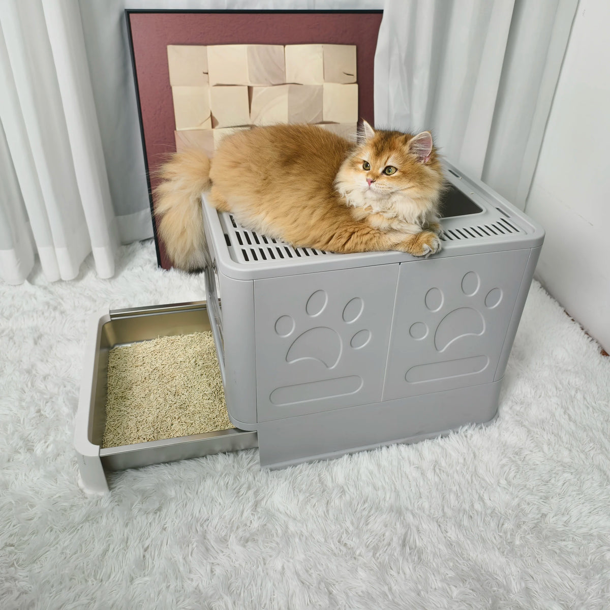 Stainless Steel Front Entry Cat Litter Box With Lid And Scoop