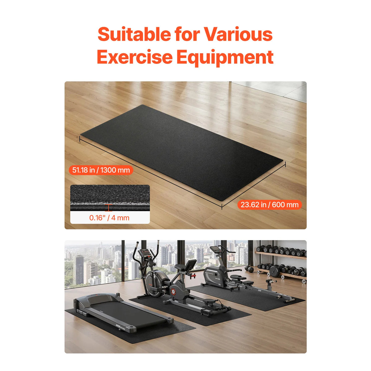 VEVOR Treadmill Mat Waterproof Non Slip Protective Floor Cover