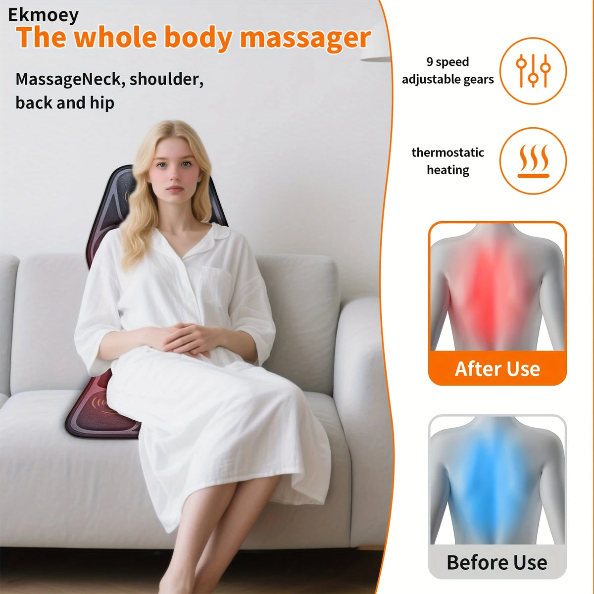 Ekmoey Massage Seat Cushion With Heat And Vibration Back Support