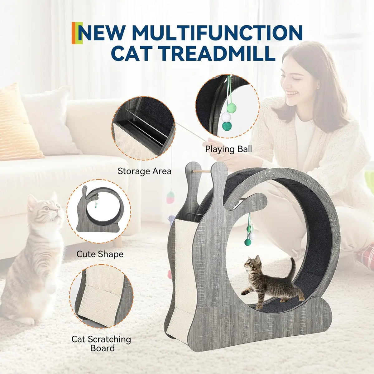 HiMISS Wooden Cat Exercise Wheel With Sisal Scratching Board