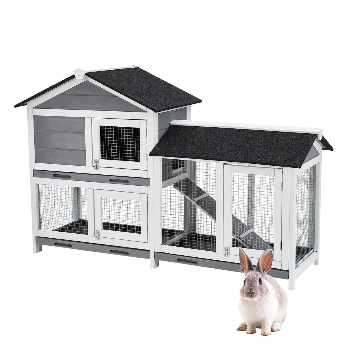 DishyKooker 2-Tier Bunny Hutch Wooden Rabbit Cage Indoor Outdoor