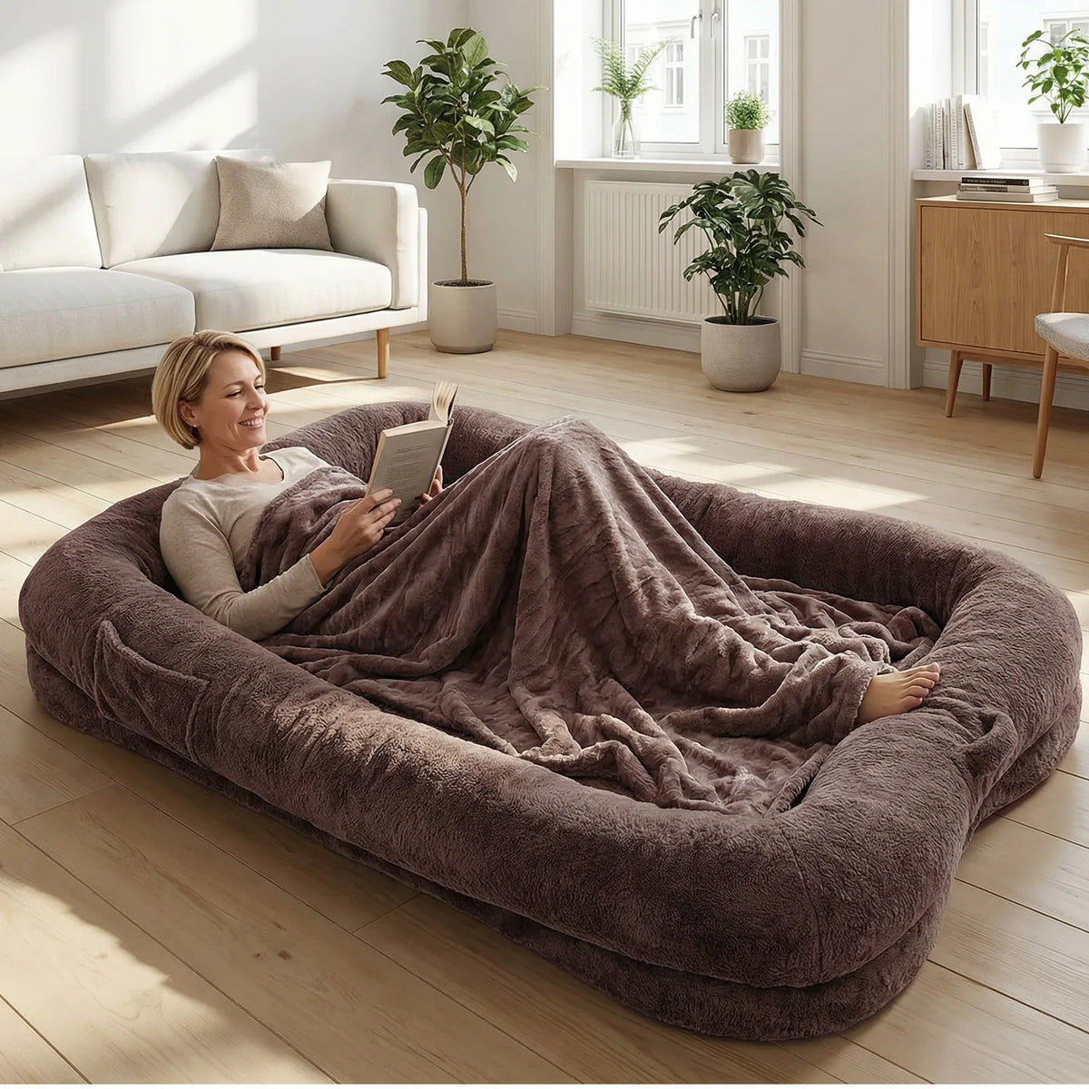 Topincn Portable Plush Dog Bed With Blanket And Non Slip Base