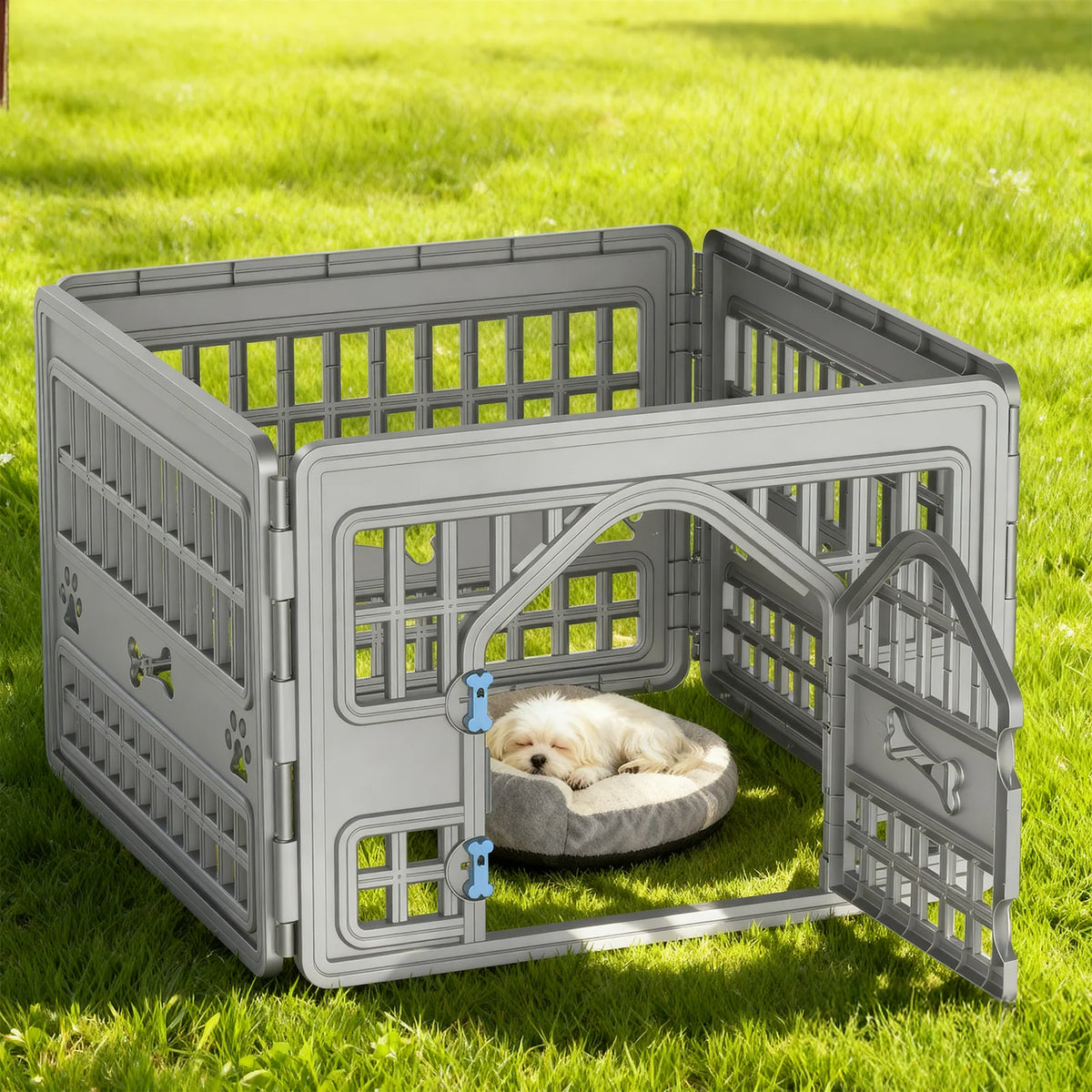 4 Panels Foldable Plastic Pet Playpen For Indoor Outdoor Dog And Puppy Exercise