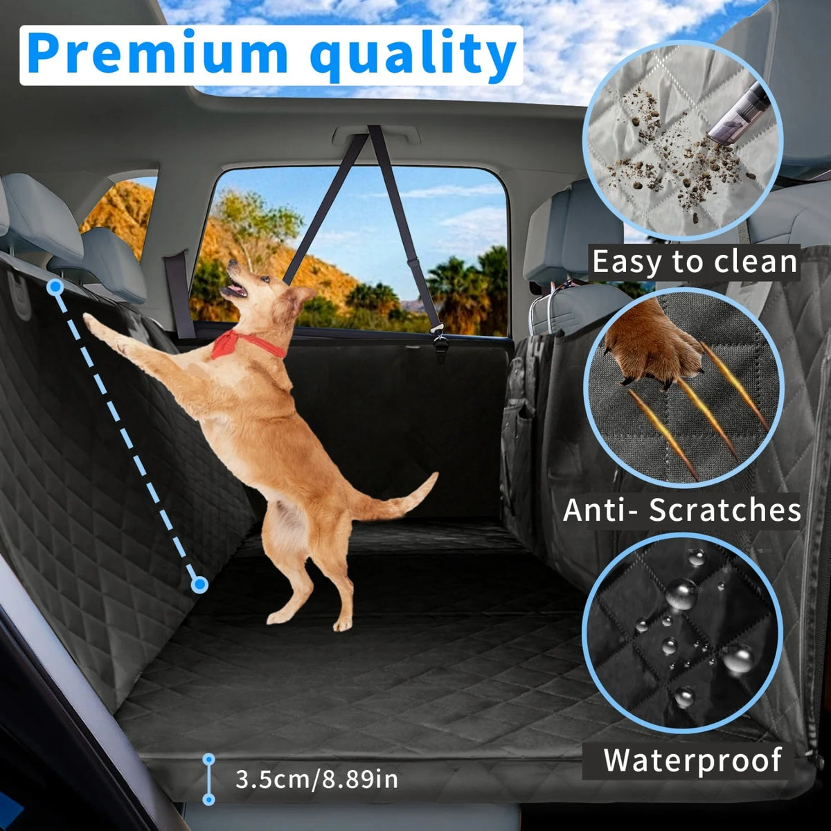 Bingopaw Waterproof Dog Car Seat Cover With Pockets And Hard Base