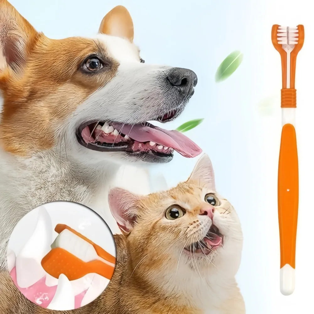 Triple Sided Pet Toothbrush For Effective Oral And Dental Care