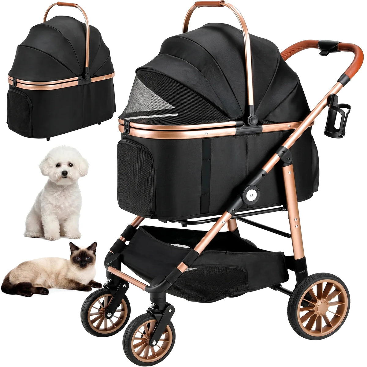 Foldable All Terrain Pet Stroller With Storage Basket