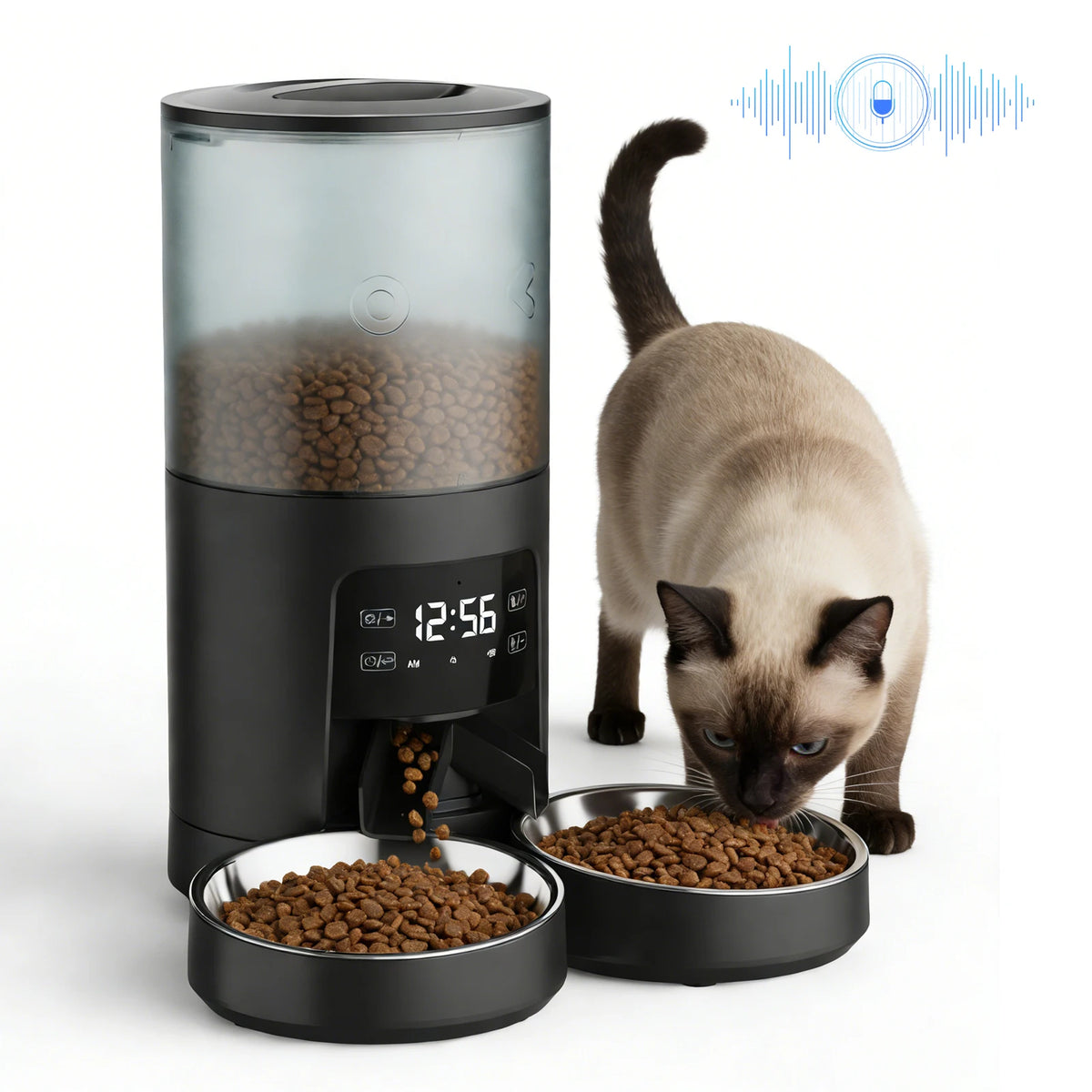 JHK 6L Automatic Cat Feeder With Timed Dual Stainless Bowls