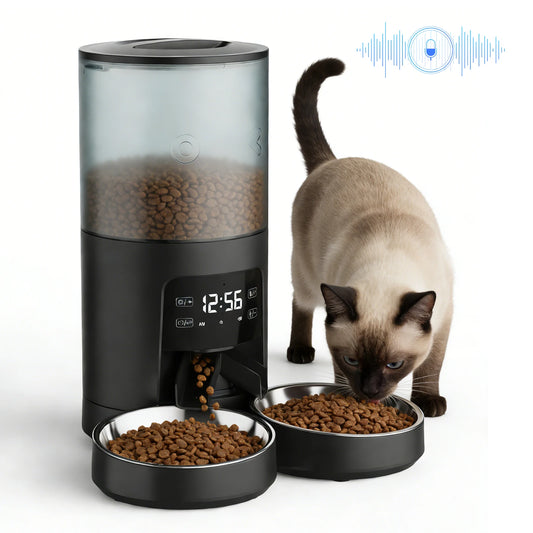 JHK 6L Automatic Cat Feeder With Timed Dual Stainless Bowls