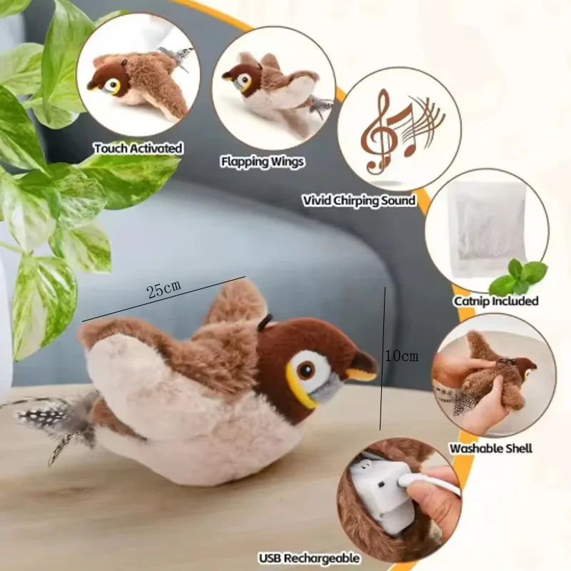 Interactive Rechargeable Chirping Flapping Bird Plush Toy For Cats