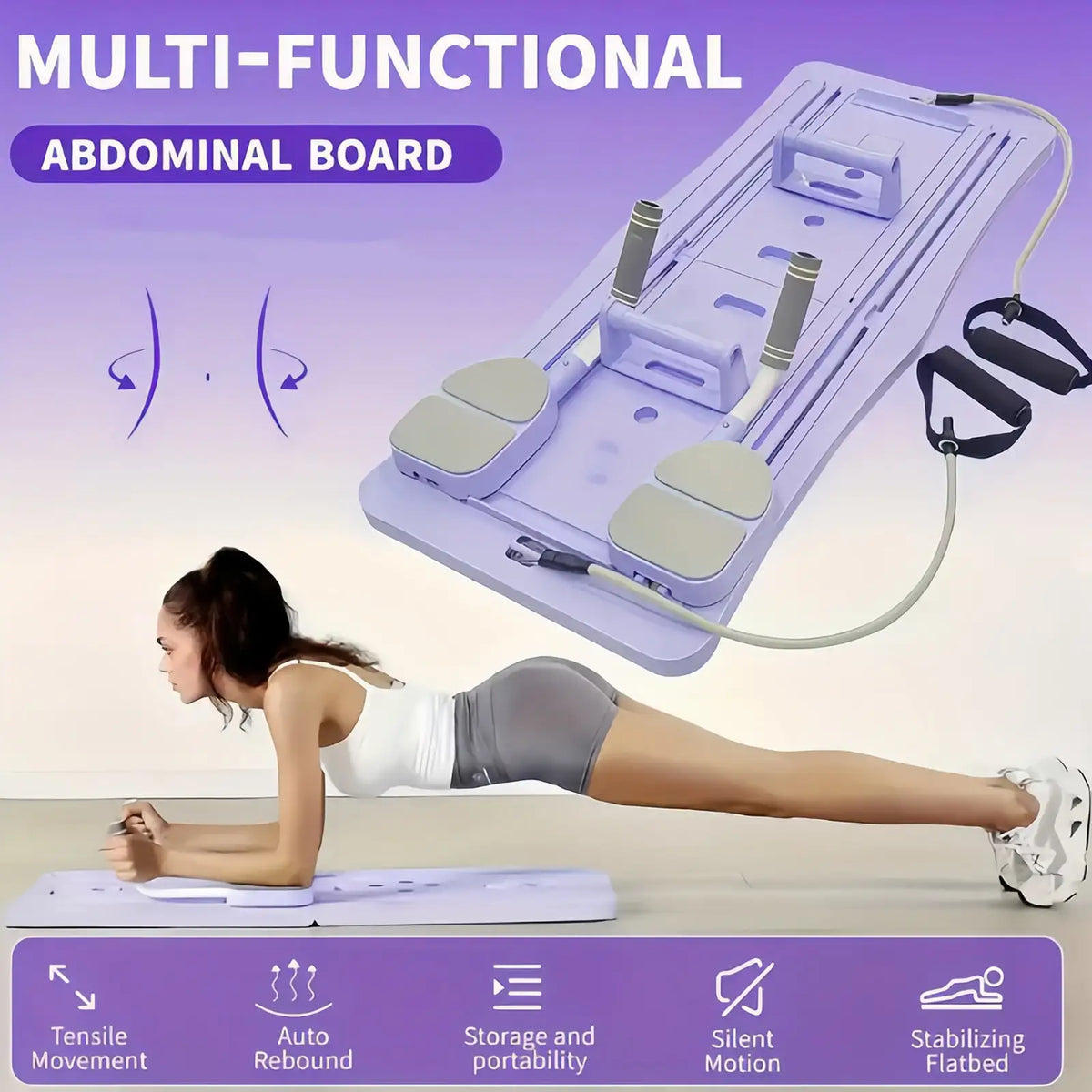 Foldable Pilates Sliding Board With Resistance Bands For Full Body Training