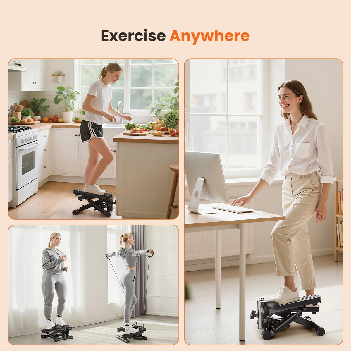 Mini Stepper With Resistance Bands For Home Cardio Workouts