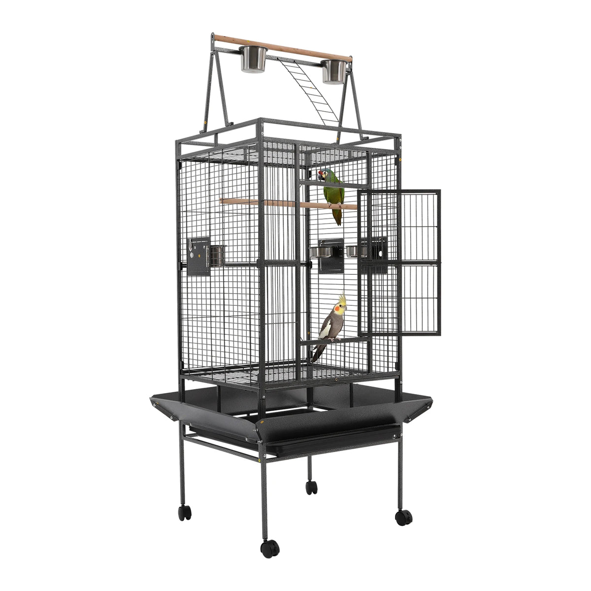 Spacious Rolling Parrot Aviary Cage With Lockable Wheels Metal Frame