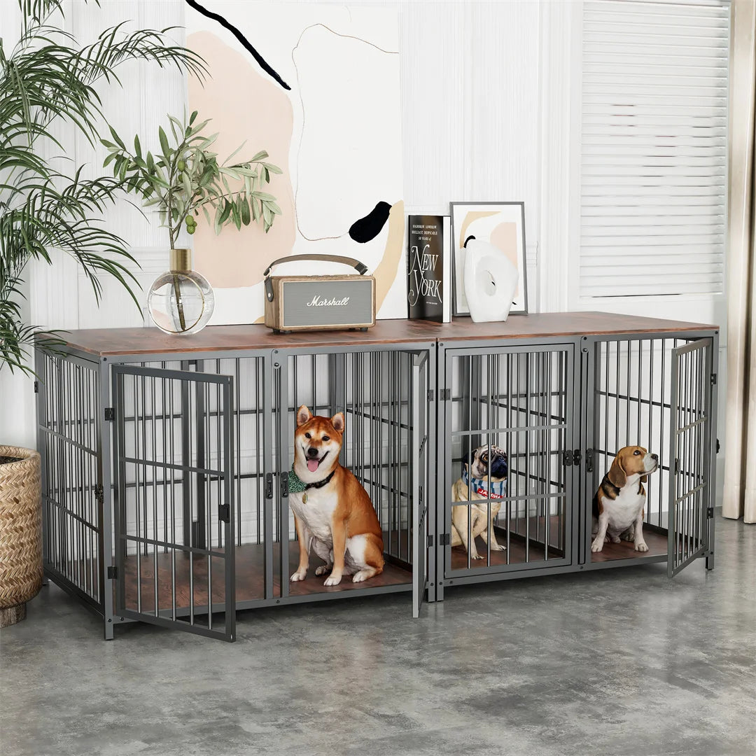 Bingopaw Wooden Dog Crate Side Table With Four Doors