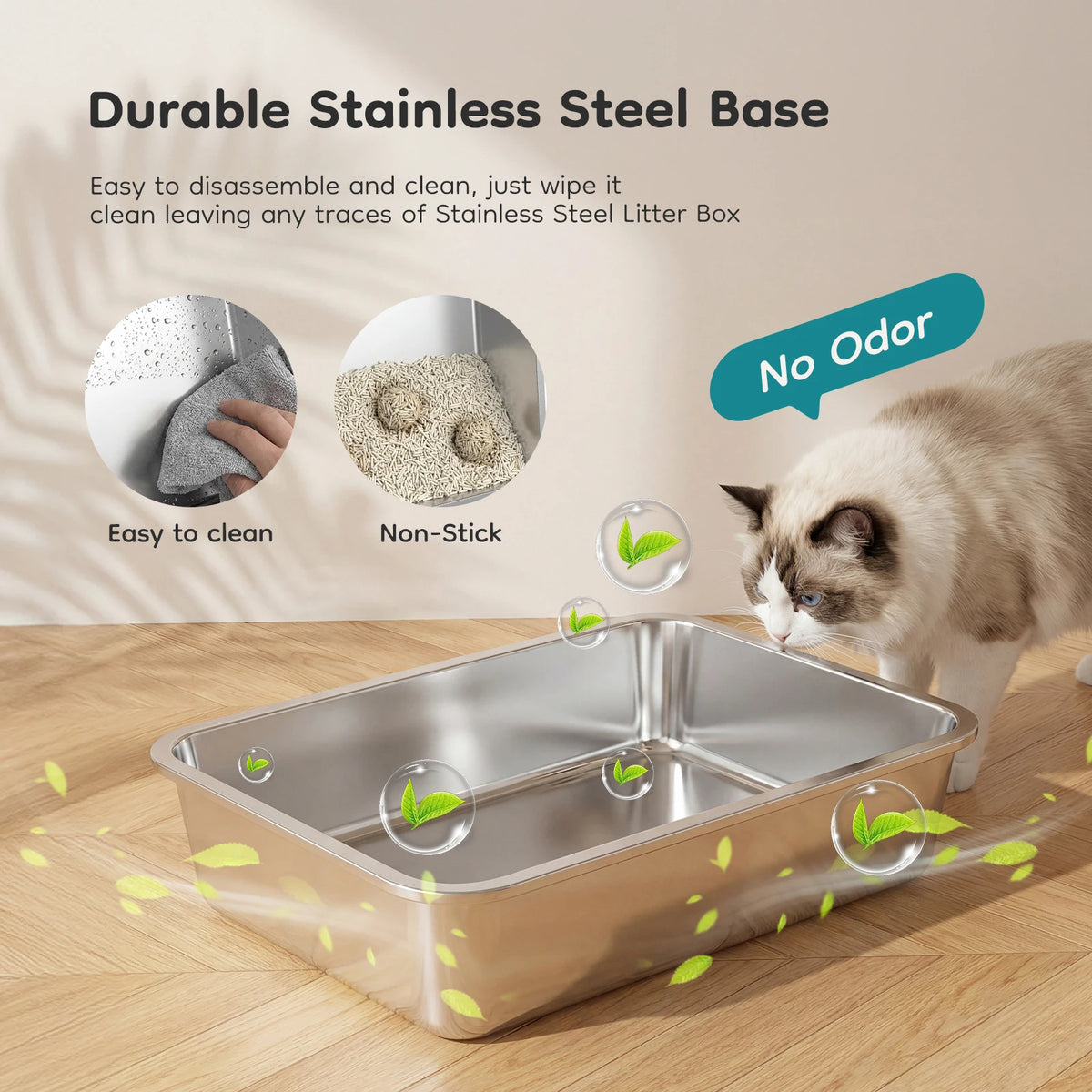 Stainless Steel Enclosed Cat Litter Box Scoop And Mat