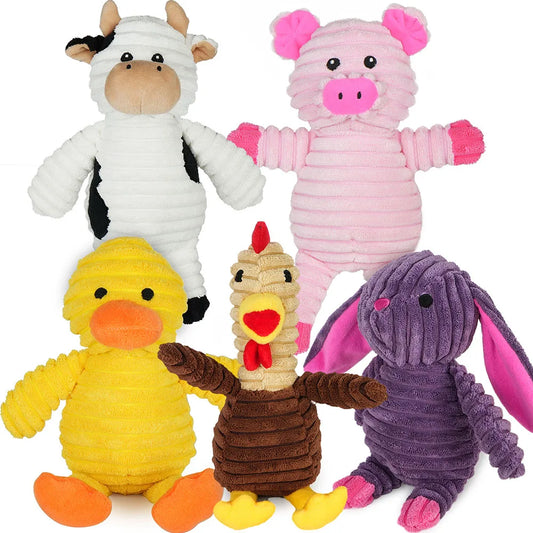 5 Pack Plush Squeaky Dog Toys Assortment Bundle For Pets
